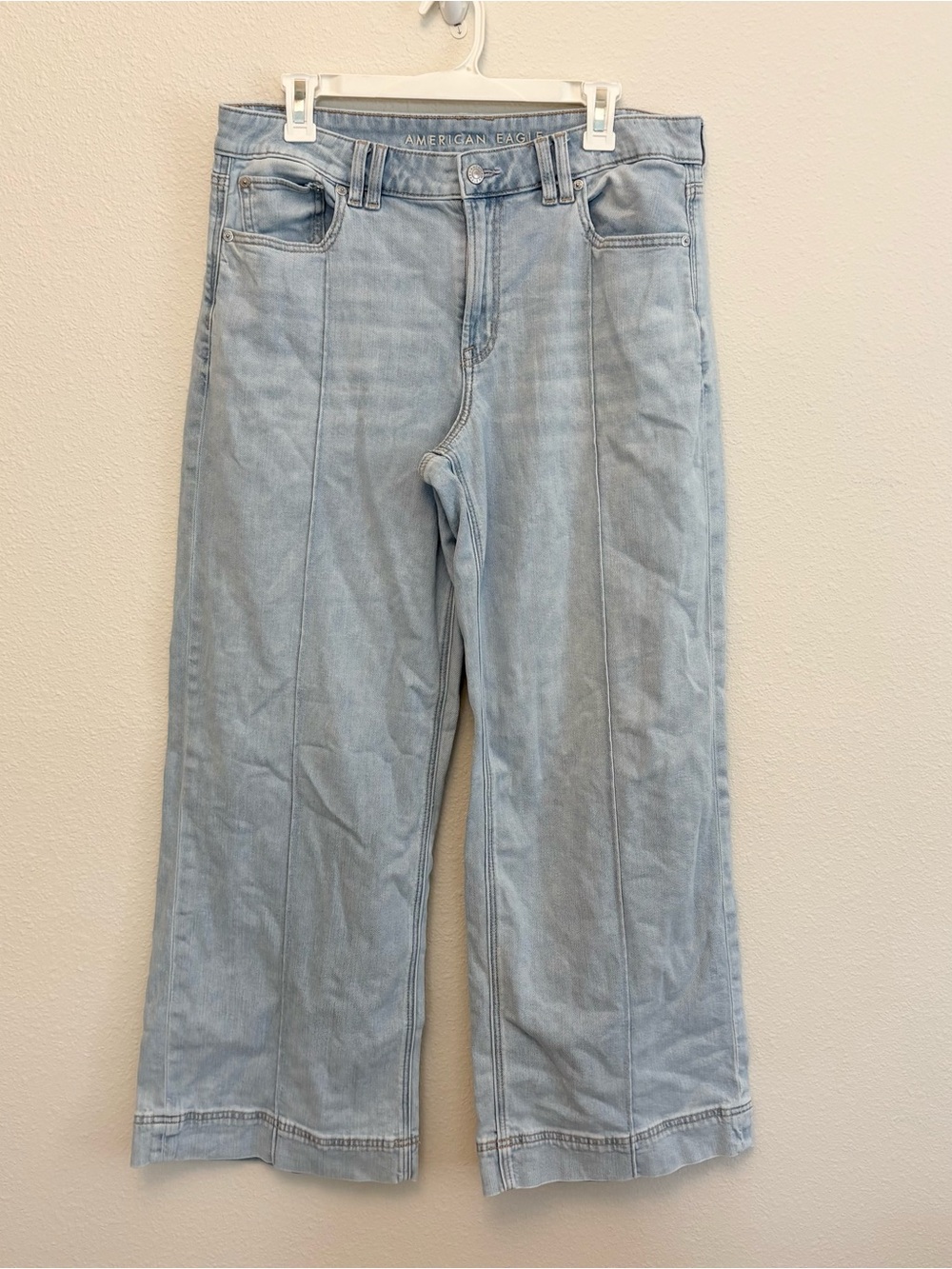 American Eagle Low Rise Baggy Wide Leg Jeans Light Wash Denim Stretch Size 10R